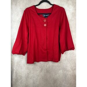 Susan Graver Style Jacket Women Large Red 3/4 Lantern Sleeve Scoop Neck NWT